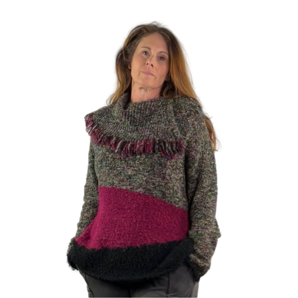 Vintage Spanner Multicolour Slub Knit Sweater with Fringe Neck - Picture 2 of 12